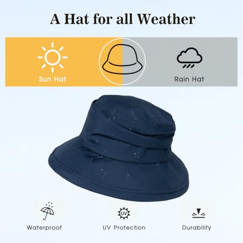 Women's Waterproof UPF 50+ Wide Brim Packable Rain Hat