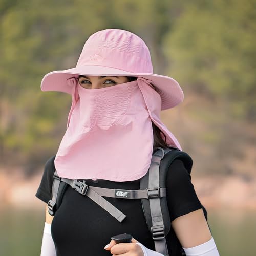 Sun Hats for Men Women Fishing Hat UPF 50+ Breathable Wide Brim Summer UV Protection Hat with Face Cover & Neck Flap