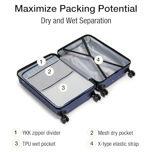 Carry On Luggage 22x14x9 Airline Approved Hardshell Carry On Suitcases with Wheels Travel Rolling 20 Inch Luggage with Cup Holder for Women Men