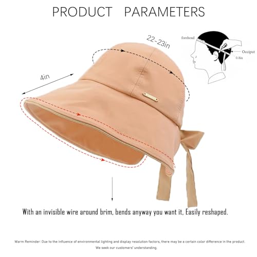 Sun Hats for Womens Wide Brim Packable Hat UV Protection Beach Hat Shapeable Ponytail Sun Hats Bowknot Bucket Hat Adjustable Fishing Hat for Women Coral Pink