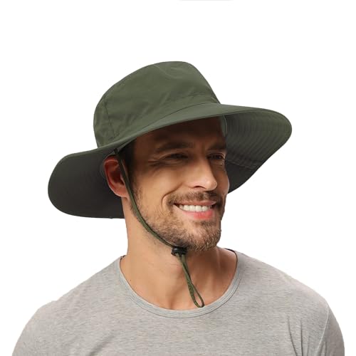 Sun Hat for Men Women Cooling Boonie Hats Breathable Wide Brim Fishing Bucket Hat Beach Hat Safari Hiking Garden Summer UV Protection Army Green