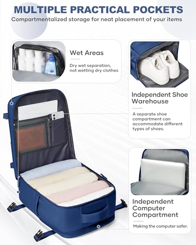 Travel Backpack Carry On for Women Man Gym Backpacks with Laptop Compartment Mochila de Viaje Teacher Personal Item Backpack Airplane Accessories Must Haves Royal Blue Small