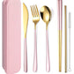 6 Pieces 18 8 Stainless Steel Flatware Set Portable Reusable Cutlery Set Travel Utensils Set Including Chopsticks Knife Fork Spoon Straws Cleaning Brush Dishwasher Safe (6 Count)