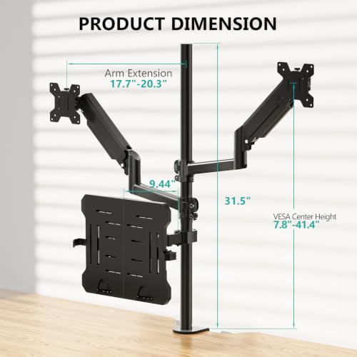 Dual Monitor and Laptop Stand for 17" Notebook and 32" Screens