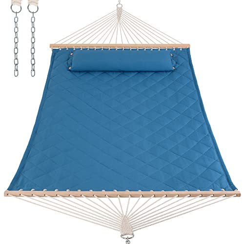 Two Person Hammock with Spreader Bars and Detachable Pillow