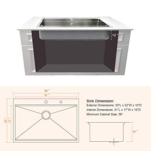 33x22 Drop In Kitchen Sink Workstation Sink Stainless Steel