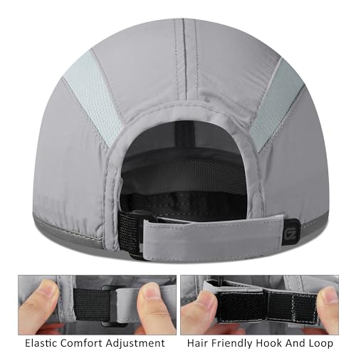 Baseball Cap Nylon Running Cap Outdoor Sports Hat for Men Woman Adjustable Quick Drying Reflective Foldable 50+ UPF Inhibit UV Mesh Race Performance Lightweight Water Repellency Light Grey