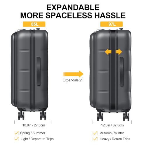 26 Inch Expandable Luggage Top Opening Checked Bag Charcoal Grey