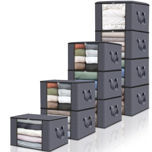 10 Pack Storage Bags for Clothes Blanket Storage Bins with Lids (10 Count)