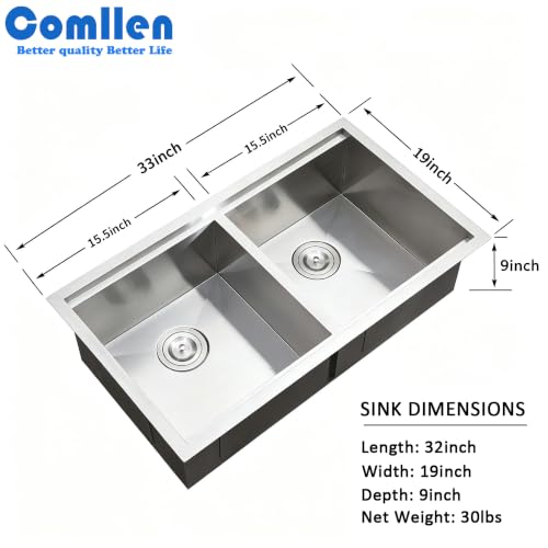 33 Inch Double Bowl Undermount Kitchen Sink