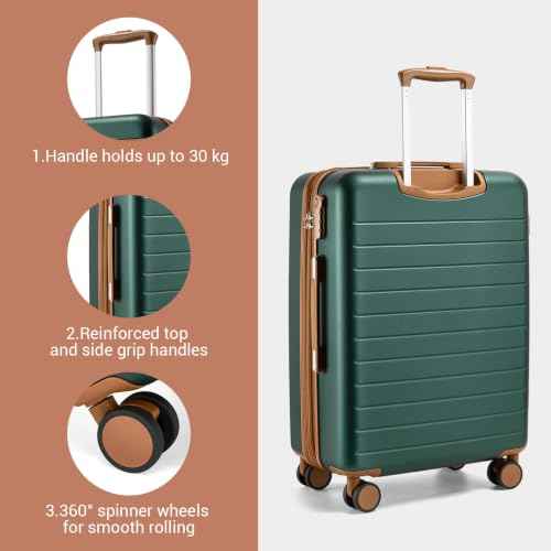 Checked Suitcase 24in Expandable ABS+PC Side Handles luggage Green