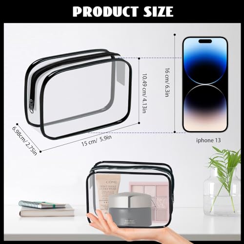 16 Pieces Clear Cosmetic Bags PVC Clear Makeup Bags TSA Approved Toiletry Bag with Zipper Waterproof Vinyl Plastic Organizer Storage Transparent Pouch for Women and Men (16 Count)