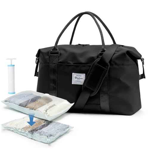 Large Gym Bag for Women Carry on Duffel 18 x 14 x 8 inches Spirit Airlines Travel Essentials Bag Weekender Space Saver Clothes Vacuum Storage Bags with hand pump
