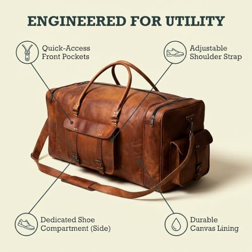 Leather Duffle Bag for Men Luggage Handmade Travel Bag Carry On Luggage Weekender Bags Overnight Gym Sports Cabin Holdall Bag For Airplanes Men And Women