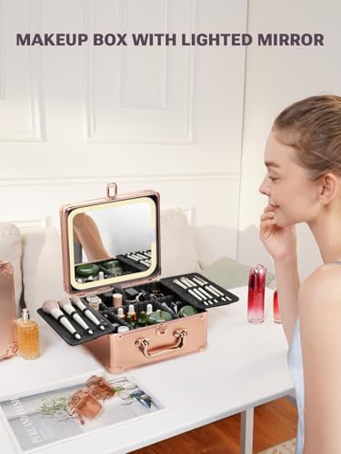 Makeup Box with Detachable Magnetic LED Mirror