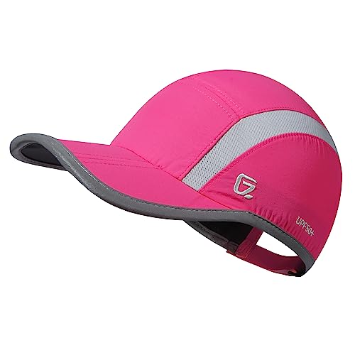 Baseball Cap Nylon Running Cap Outdoor Sports Hat for Men Women Adjustable Quick Drying Reflective Foldable UPF50+ Breath Mesh Water Repellency Race Performance Lightweight Rose Red
