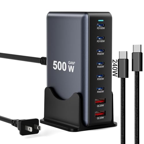500W Fast Charging 8 Port USB C Charger Block with Nylon Fast Charging Cable