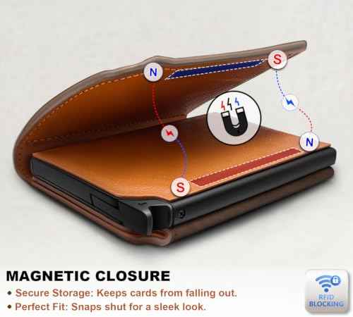 Men Slim Leather Wallet Metal Case Money Clip