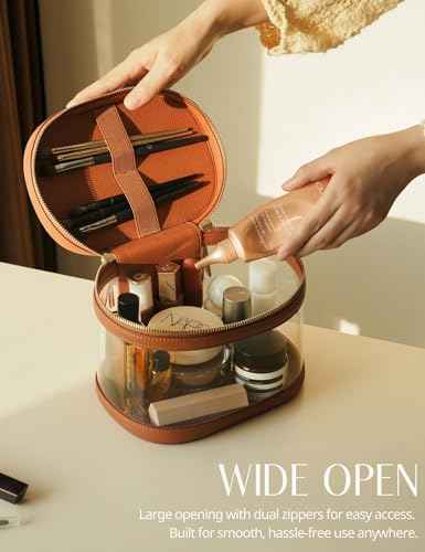 Travel Makeup Case Clear Vanity Bag with Brush Holder