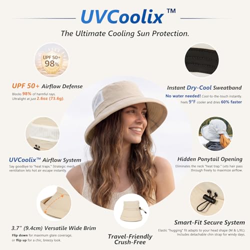 UVCoolix UPF 50+ Wide Brim Ponytail Sun Hat