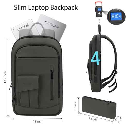 Business Backpack for Men Slim Lightweight Laptop Backpack for 17.3 Inch Computer Water Resistant Small Office Backpack for Commute Travel Daily Office Work with Small Bag