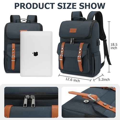 Vintage Backpack Travel Laptop Backpack with usb Charging Port for Women & Men College Backpack Fits 15.6 Inch Laptop Blue Brown