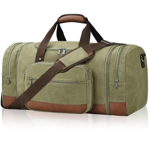 60L Canvas Duffle Bag for Travel Weekend Gym Overnight Carry