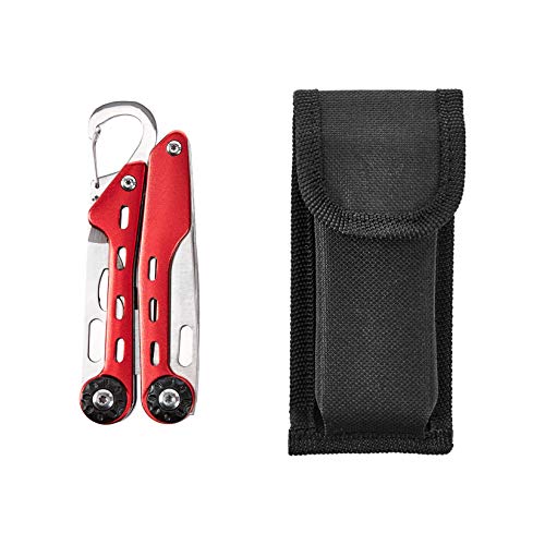 10-in-1 Stainless Steel Multitool for Hiking and Survival Gear with Needlenose Pliers, Wire Cutter, Saw, Safety Lock, Nylon Sheath, Red