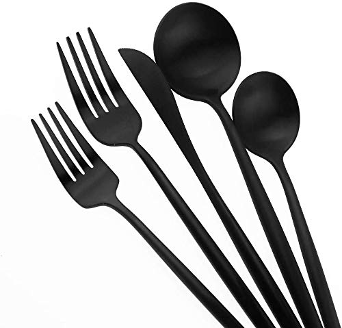 20-Piece 18/10 Stainless Steel Flatware Silverware, Luxury Dinnerware Set Travel Cutlery Tableware Include Knife Fork Spoon Service for 4,Healthy & Eco-Friendly Dishwasher Safe (Black Matte) (4 Count)