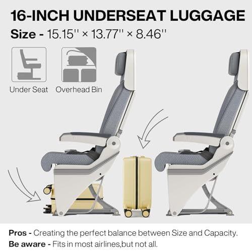 Underseat Carry on Luggage 16 Inch Hardshell PC Suitcase with Spinner Wheels TSA Lock for Travel