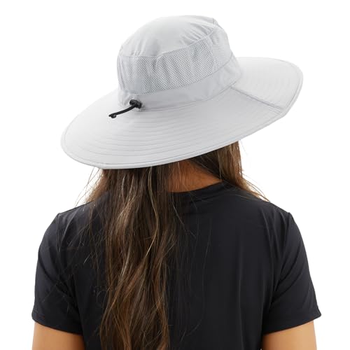 UPF50+ Mens Sun Hat Wide Brim Fishing Hat Airy Womens Sun Protection Hat Gardening Beach Bucket Hat Light Grey