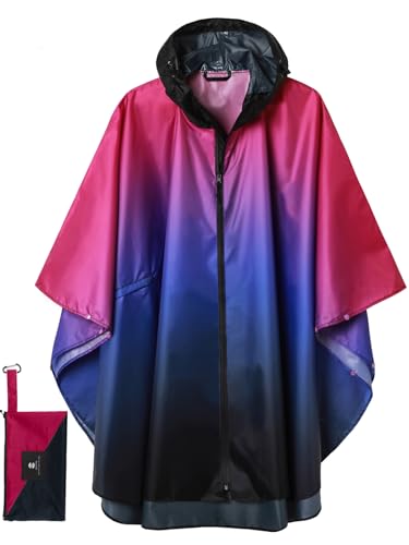 Adult Rain Poncho Waterproof Hooded Zipper Raincoat with Pockets