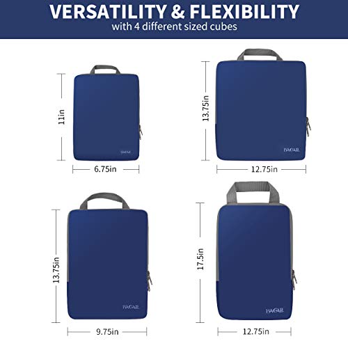 4 Set/6 Set/8 Set Compression Packing Cubes Travel Accessories Expandable Packing Organizers (Cloth Pattern, 4-Navy)