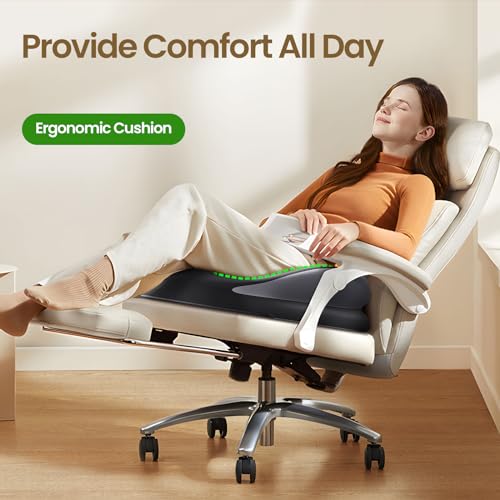 Large Seat Cushion for Office Chair Memory Foam Coccyx Pain Relief Cushion Pillow for Back Support Non