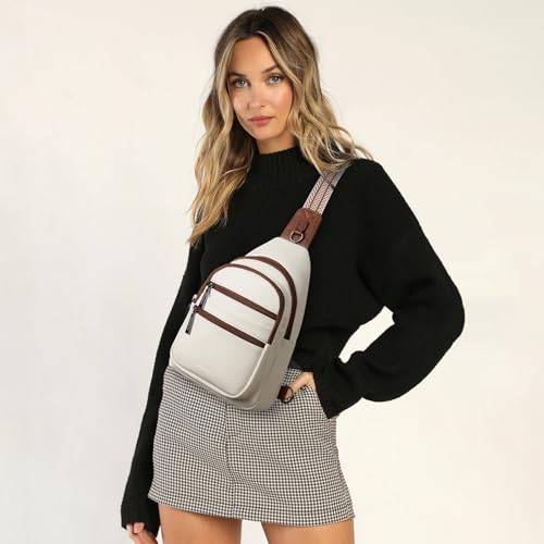 Sling Bag for Women Crossbody Bags Fanny Pack Sling Purse Backpack Vegan Leather Shoulder Bag Gifts Travel Handbag Anti Theft Beige