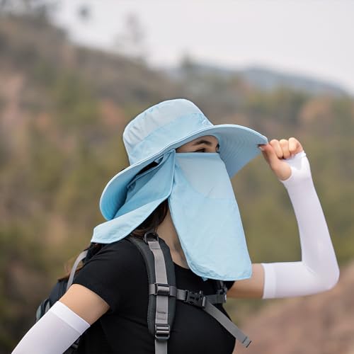 Sun Hats for Men Women Fishing Hat UPF 50+ Breathable Wide Brim Summer UV Protection Hat with Face Cover & Neck Flap