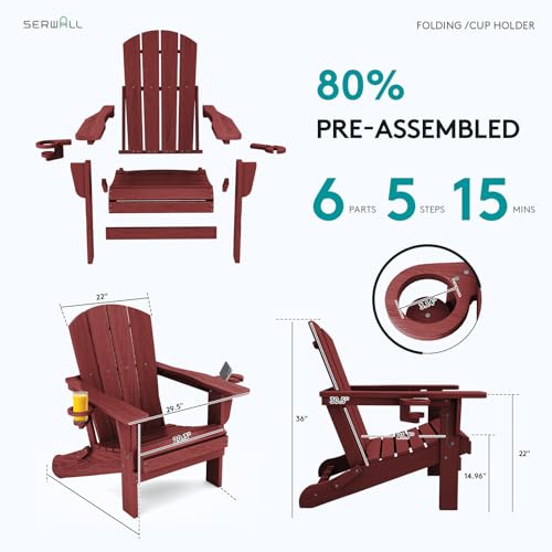 Outdoor Adirondack Chair Set of 4 with 2 Cup Holders (4 Count)
