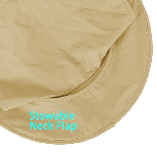 Sun Hats for Men Women Fishing Hat UPF 50+ Breathable Wide Brim Bucket Hats Summer UV Protection Safari Hat with Neck Flap Khaki