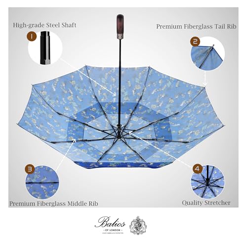 Folding Umbrella Real Wood Handle Garden of Glamour Cobalt Blue
