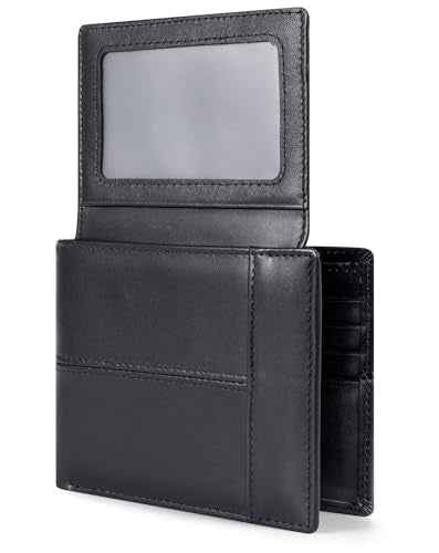 Wallet for Men RFID Blocking Genuine Leather Mens Wallets Bifold with 2 ID Window 13 Card Slots black