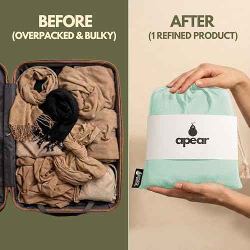 16-in-1 Compact Travel Blanket with Bag – Reversible, Ultra Soft Bamboo Airplane Blanket with Hidden Pocket - Packable for Flights, Camping, Picnic, Travel Essentials (Seafoam/Black)