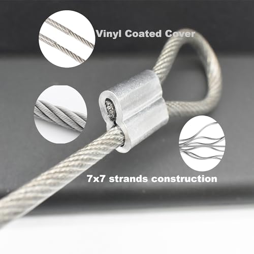 10 Pcs 5mm Wire 12 inch Vinyl Coated Stainless Steel Cable with Loops Short Wire Rope Lanyard Lock Security Chain Link for Outdoor Gates (10 Count)