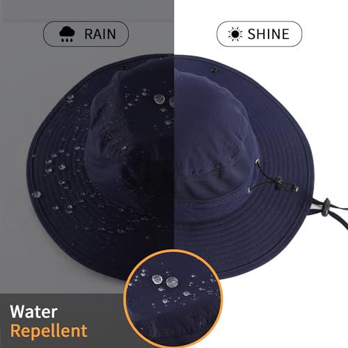 UPF50+ Wide Brim Sun Hat for Mens Womens UV Protection Beach Bucket Hat Airy Cowboy Hat for Fishing Hiking Gardening Navy Blue
