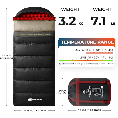 Cotton Flannel XXL Winter Sleeping Bags for Adults Big and Tall