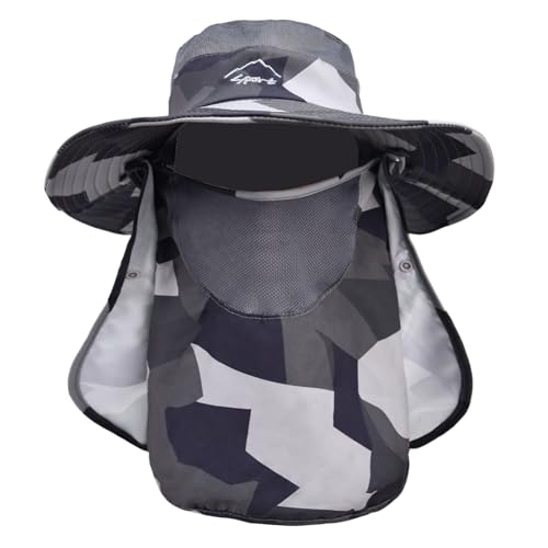 Sun Hats for Men Women Fishing Hat UPF 50+ Breathable Wide Brim Summer UV Protection Hat with Face Cover & Neck Flap