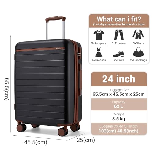 Checked Suitcase 24in Expandable ABS+PC Side Handle luggage Black