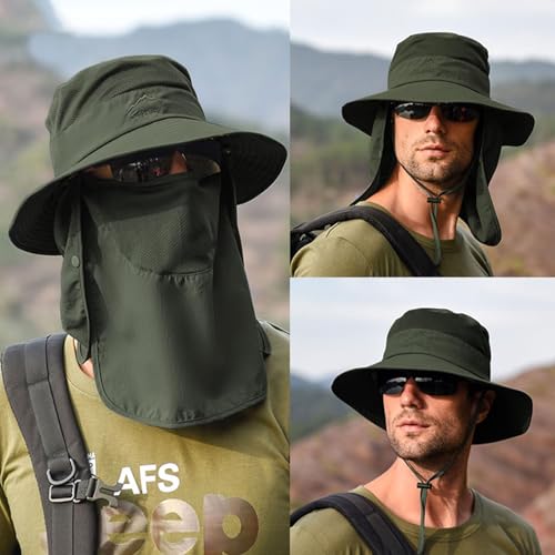 Sun Hats for Men Women Fishing Hat UPF 50+ Breathable Wide Brim Summer UV Protection Hat with Face Cover & Neck Flap