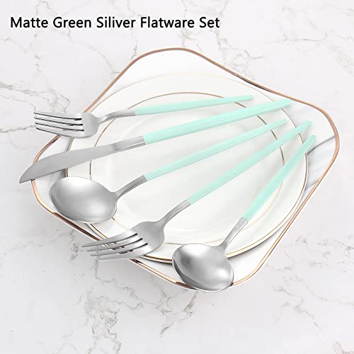 Matte Green Silver Silverware Set (4 Count)