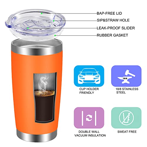20oz Tumbler with Lid and Straw Stainless Steel Tumbler Cup Bulk Vacuum Insulated Double Wall Travel Coffee Mug Powder Coated Coffee Cup (6 Count)