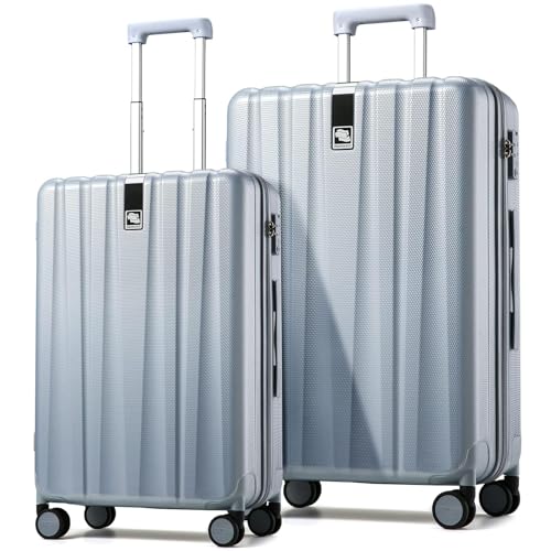 Suitcase, 2-Piece Set (20/29 Inch) Lightweight Hardshell PC Luggage with Spinner Wheels & TSA Lock, Gray, Extra Large Rolling Travel Bag, Nestable Storage, Waterproof, 103L (2 Count)